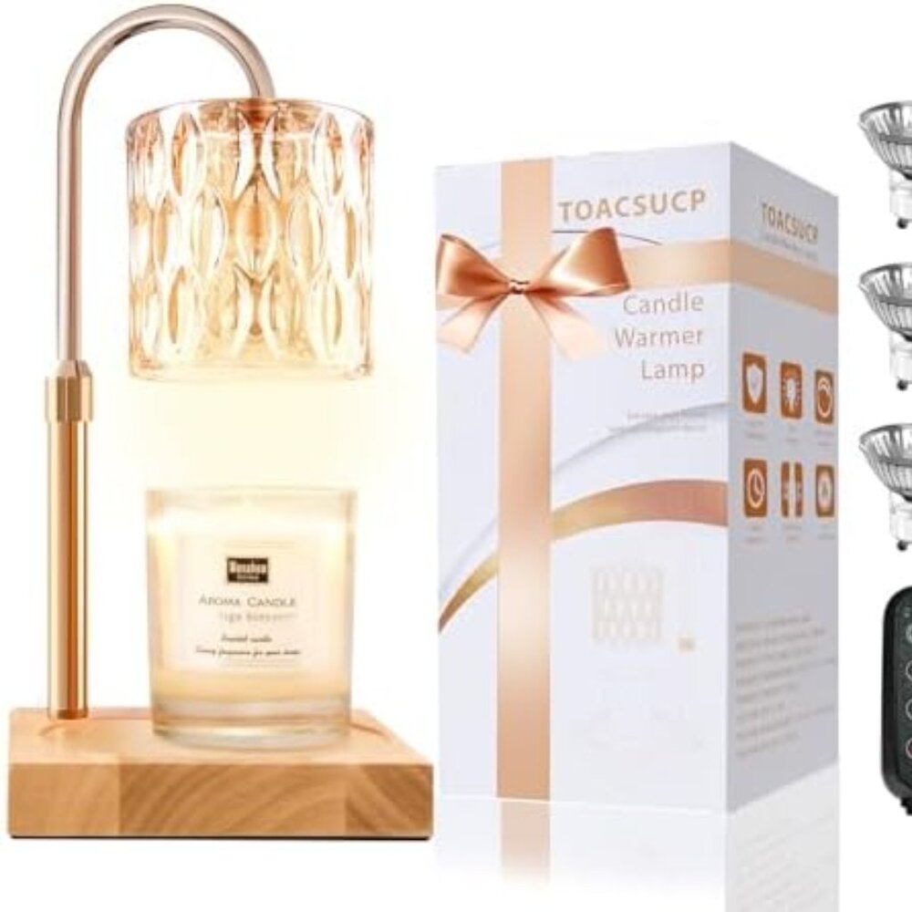 Candle Warmer Lamp with 3 Bulbs, Adjustable Height Dimmable Candle Warmer